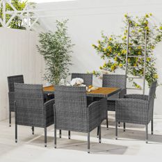 Mobilier à dîner d'extérieur 7 pcs Résine tressée Gris