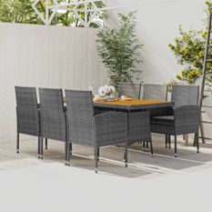Mobilier à dîner d'extérieur 7 pcs Résine tressée Gris
