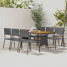 Mobilier à dîner d'extérieur 7 pcs Résine tressée Gris