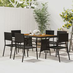 Mobilier à dîner d'extérieur 7 pcs Résine tressée Noir