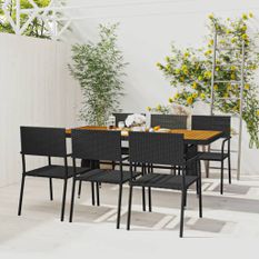 Mobilier à dîner d'extérieur 7 pcs Résine tressée Noir