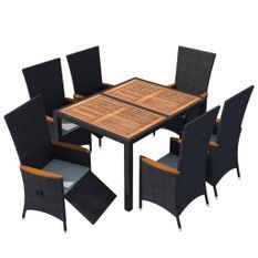 Mobilier à dîner d'extérieur 7pcs Résine tressée et acacia Noir