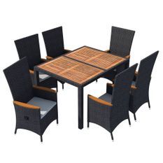 Mobilier à dîner d'extérieur 7pcs Résine tressée et acacia Noir 2