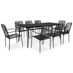 Mobilier à dîner d'extérieur 9 pcs Corde en coton et acier Noir