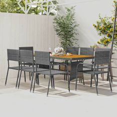 Mobilier à dîner d'extérieur 9 pcs Résine tressée Gris