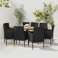 Mobilier à dîner d'extérieur 9 pcs Résine tressée Noir