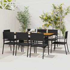 Mobilier à dîner d'extérieur 9 pcs Résine tressée Noir