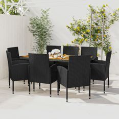 Mobilier à dîner d'extérieur 9 pcs Résine tressée Noir