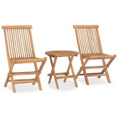 Mobilier à dîner d'extérieur pliable 3 pcs Bois solide de teck