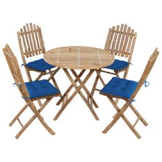 Mobilier à dîner d'extérieur pliable 5 pcs avec coussins Bambou 2