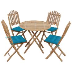 Mobilier à dîner d'extérieur pliable 5 pcs avec coussins Bambou 6