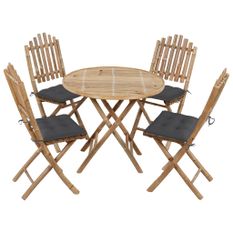 Mobilier à dîner d'extérieur pliable 5 pcs avec coussins Bambou 4