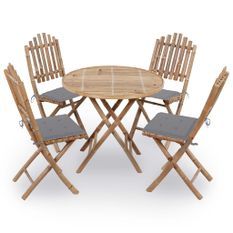 Mobilier à dîner d'extérieur pliable 5 pcs avec coussins Bambou 26