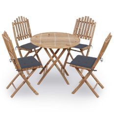 Mobilier à dîner d'extérieur pliable 5 pcs avec coussins Bambou 24