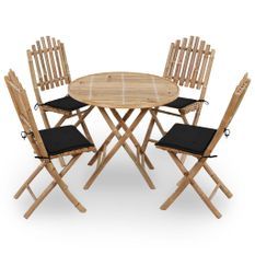 Mobilier à dîner d'extérieur pliable 5 pcs avec coussins Bambou 14