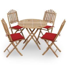 Mobilier à dîner d'extérieur pliable 5 pcs avec coussins Bambou 15