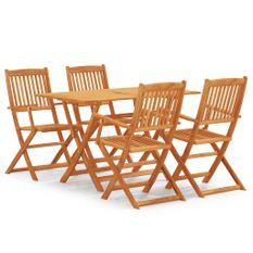 Mobilier à dîner d'extérieur pliable 5 pcs Bois d'eucalyptus 2