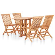 Mobilier à dîner d'extérieur pliable 5 pcs Bois solide de teck 7