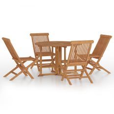 Mobilier à dîner d'extérieur pliable 5 pcs Bois solide de teck