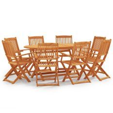 Mobilier à dîner d'extérieur pliable 9 pcs Bois d'eucalyptus