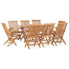 Mobilier à dîner d'extérieur pliable 9 pcs Bois solide de teck