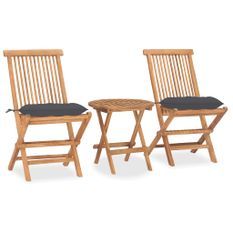 Mobilier à dîner d'extérieur pliable avec coussin 3 pcs Teck 54