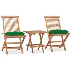 Mobilier à dîner d'extérieur pliable avec coussin 3 pcs Teck 50