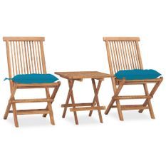 Mobilier à dîner d'extérieur pliable avec coussin 3 pcs Teck 49