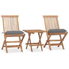 Mobilier à dîner d'extérieur pliable avec coussin 3 pcs Teck 46