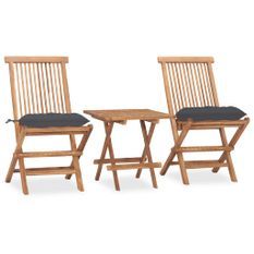 Mobilier à dîner d'extérieur pliable avec coussin 3 pcs Teck 45