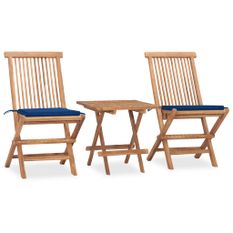 Mobilier à dîner d'extérieur pliable avec coussin 3 pcs Teck 20