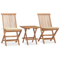 Mobilier à dîner d'extérieur pliable avec coussin 3 pcs Teck 37