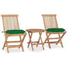 Mobilier à dîner d'extérieur pliable avec coussin 3 pcs Teck 8