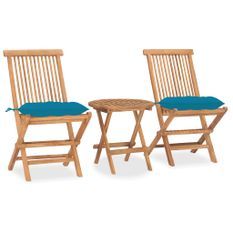 Mobilier à dîner d'extérieur pliable avec coussin 3 pcs Teck 7