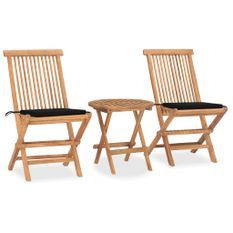 Mobilier à dîner d'extérieur pliable avec coussin 3 pcs Teck 2