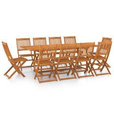 Mobilier à dîner de jardin 11 pcs Bois d'acacia massif 7