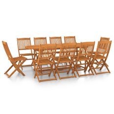 Mobilier à dîner de jardin 11 pcs Bois d'acacia massif 3