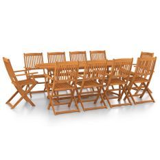 Mobilier à dîner de jardin 11 pcs Bois d'acacia massif 2