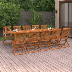 Mobilier à dîner de jardin 11 pcs Bois d'acacia massif 5