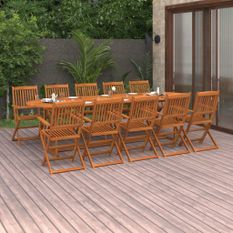 Mobilier à dîner de jardin 11 pcs Bois d'acacia massif 4