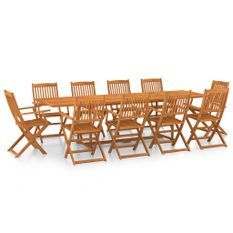 Mobilier à dîner de jardin 11 pcs Bois d'acacia massif 8