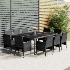 Mobilier à dîner de jardin 11 pcs Résine tressée Gris