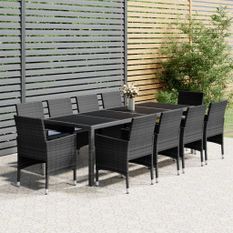 Mobilier à dîner de jardin 11 pcs Résine tressée Gris