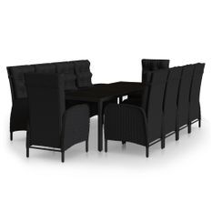 Mobilier à dîner de jardin 11 pcs Résine tressée Noir