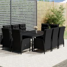 Mobilier à dîner de jardin 11 pcs Résine tressée Noir