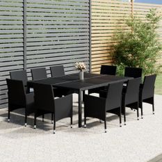 Mobilier à dîner de jardin 11 pcs Résine tressée Noir