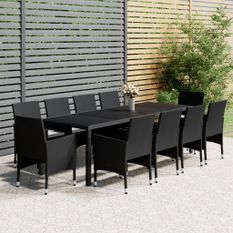 Mobilier à dîner de jardin 11 pcs Résine tressée Noir