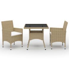 Mobilier à dîner de jardin 3 pcs Beige Résine tressée et verre