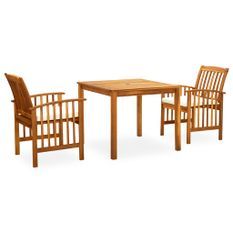 Mobilier à dîner de jardin 3 pcs et coussins Acacia solide 2