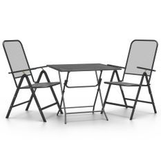 Mobilier à dîner de jardin 3 pcs Maille Métal Anthracite 2